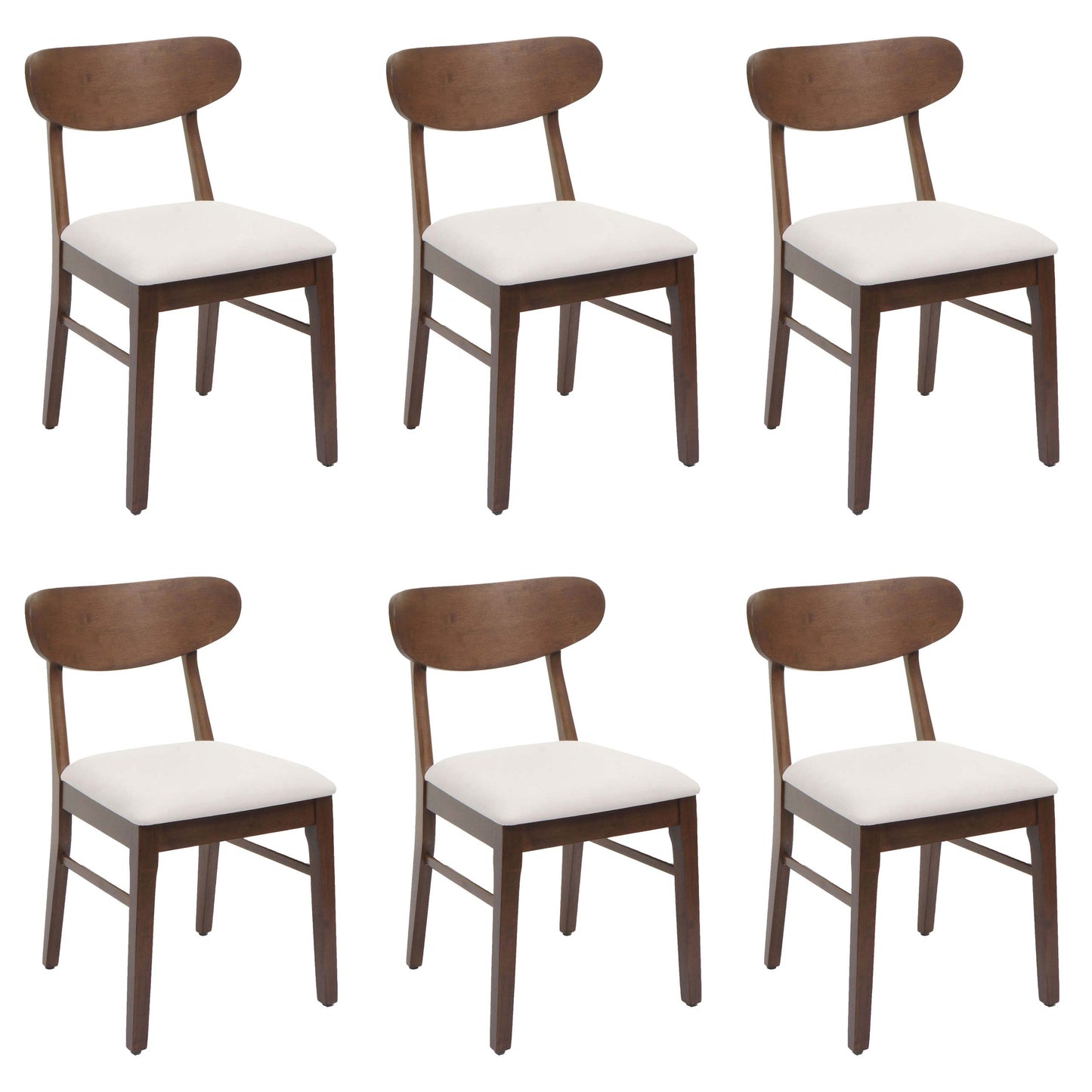 Cosmo Casa - Set van 6 Eetkamerstoelen - Keukenstoel - Gestoffeerd - Massief Hout - Donker Frame - Crème