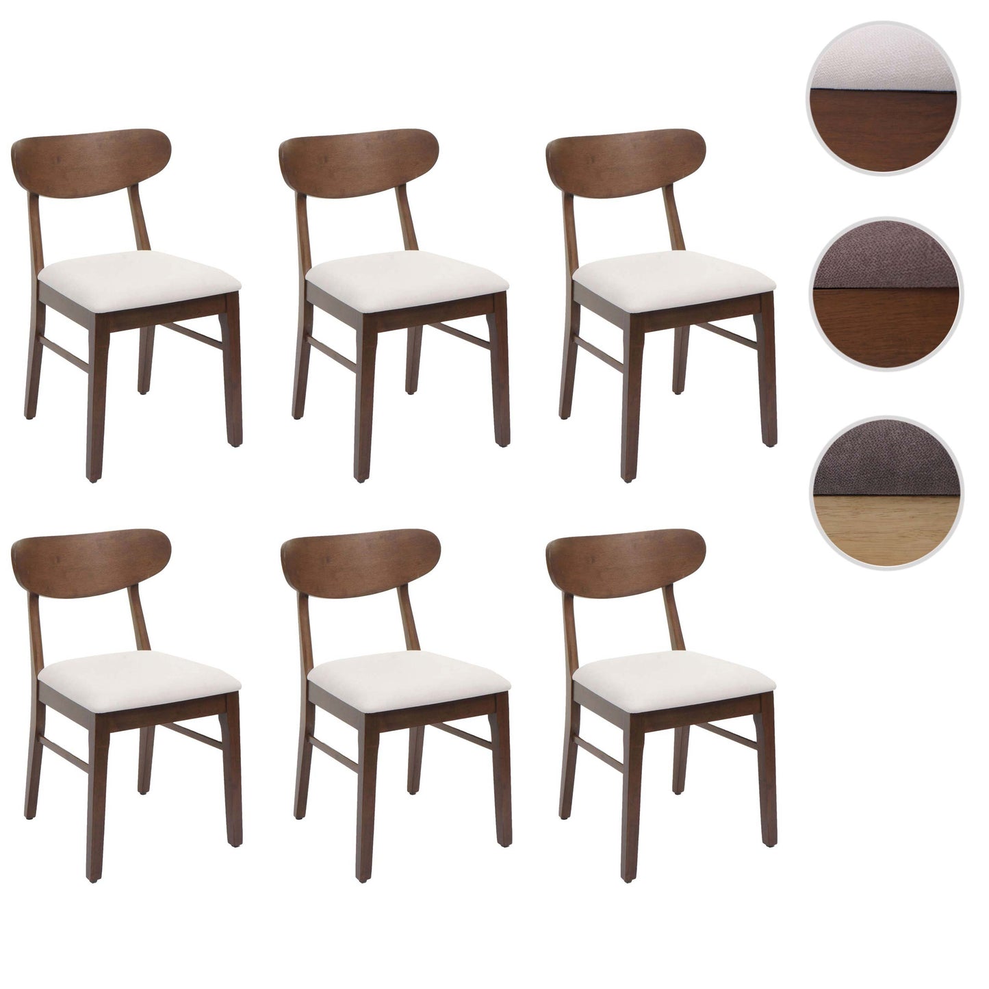 Cosmo Casa - Set van 6 Eetkamerstoelen - Keukenstoel - Gestoffeerd - Massief Hout - Donker Frame - Crème