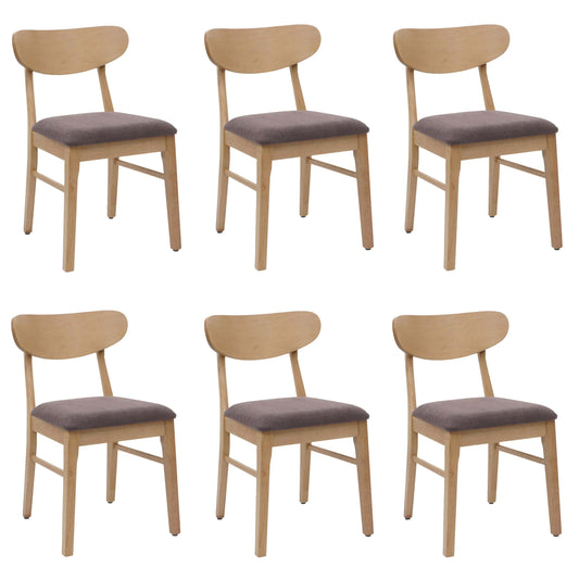 Cosmo Casa - Set van 6 Eetkamerstoelen - Keukenstoel - Gestoffeerd - Massief Hout - Licht Frame - Taupe