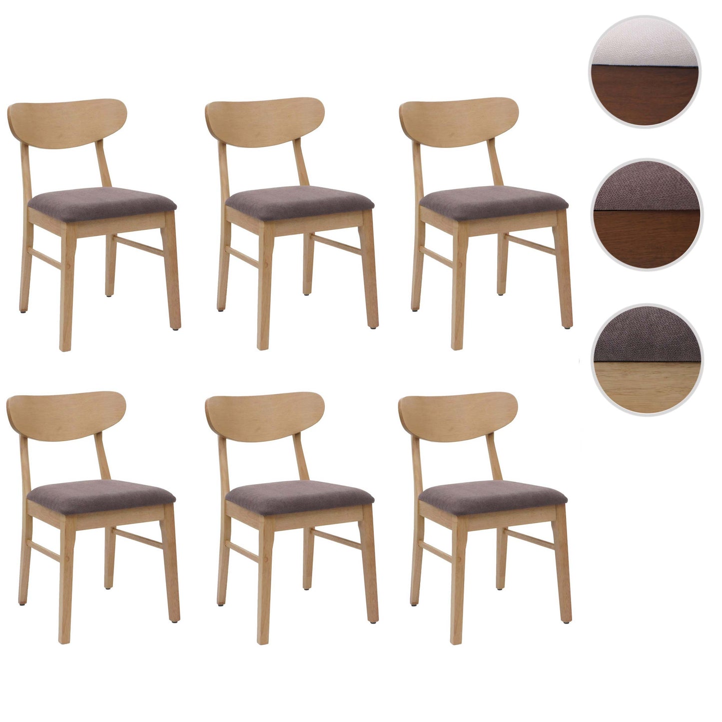 Cosmo Casa - Set van 6 Eetkamerstoelen - Keukenstoel - Gestoffeerd - Massief Hout - Licht Frame - Taupe