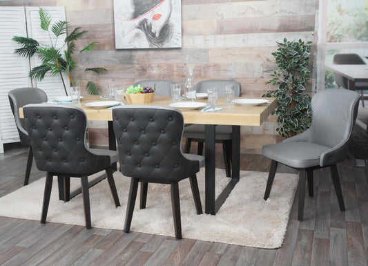 Cosmo Casa - Set van 6 Eetkamerstoelen - Gestoffeerde Keukenstoel - Fauteuil - Stoftextiel - Massief Hout - Donkergrijs - Lichtgrijs