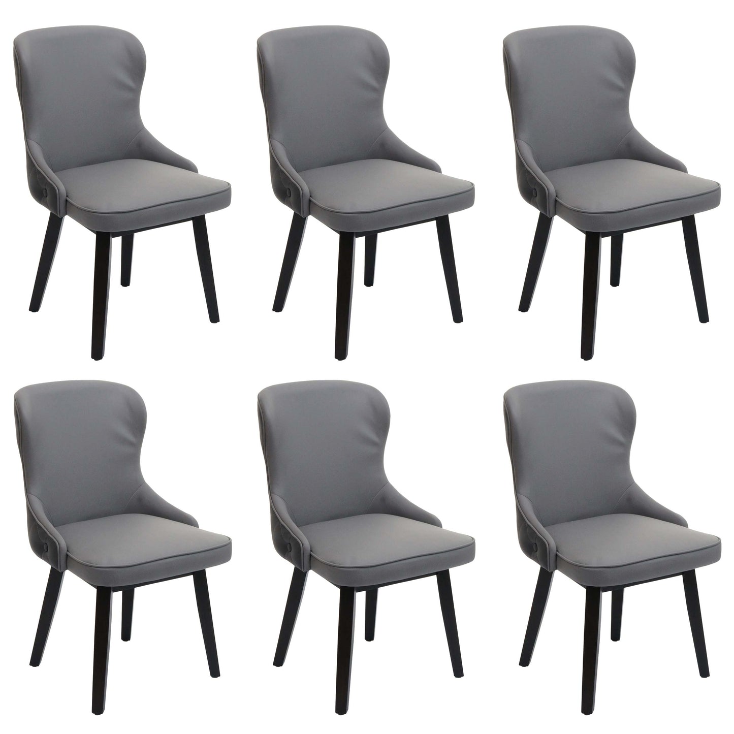 Cosmo Casa - Set van 6 Eetkamerstoelen - Gestoffeerde Keukenstoel - Fauteuil - Stoftextiel - Massief Hout - Donkergrijs - Lichtgrijs