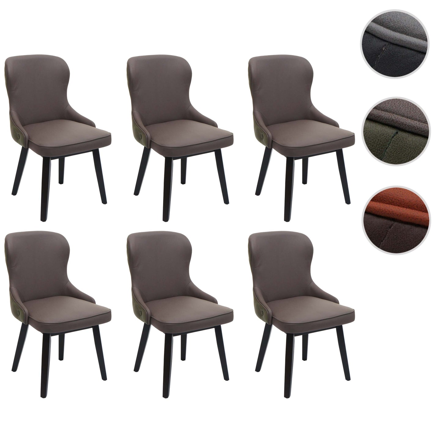 Cosmo Casa - Set van 6 Eetkamerstoelen - Gestoffeerde Stoelen - Keukenstoelen - Fauteuilstoelen - Stoftextiel - Massief Hout - Donkergroen-Grijs