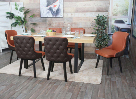 Cosmo Casa - Set van 6 Eetkamerstoelen - Gestoffeerde Stoelen - Keukenstoelen - Fauteuilstoelen - Stoftextiel - Massief Hout - Terracotta Bruin