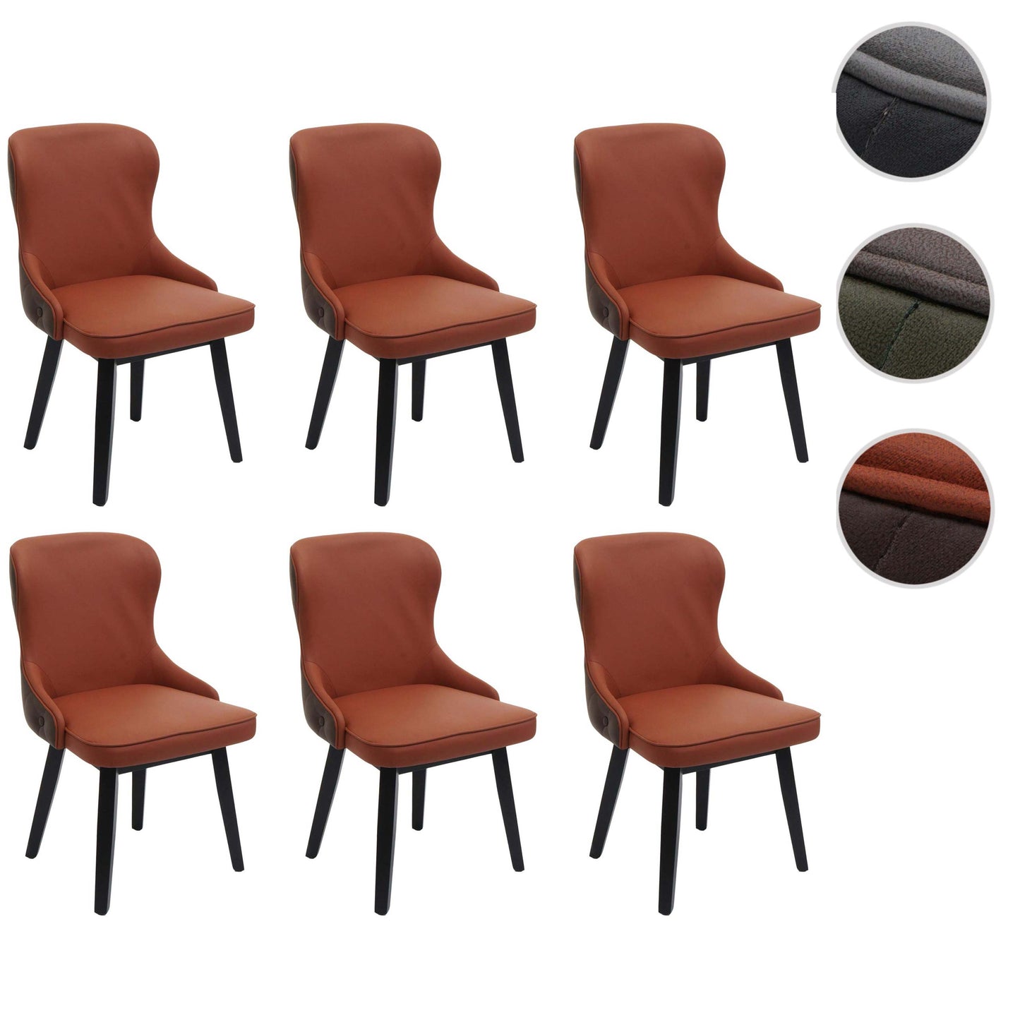 Cosmo Casa - Set van 6 Eetkamerstoelen - Gestoffeerde Stoelen - Keukenstoelen - Fauteuilstoelen - Stoftextiel - Massief Hout - Terracotta Bruin