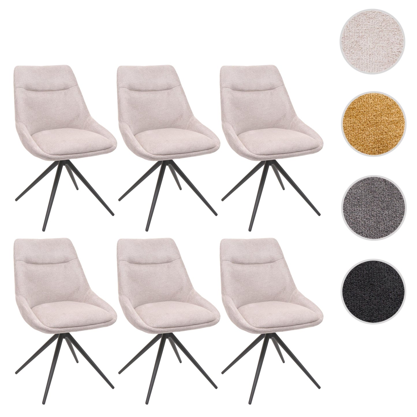 Cosmo Casa - Set van 6 Eetkamerstoelen - Draaibare Keukenfauteuils - Automatische Positionering - Metaal & Stoftextiel - Crème-Beige