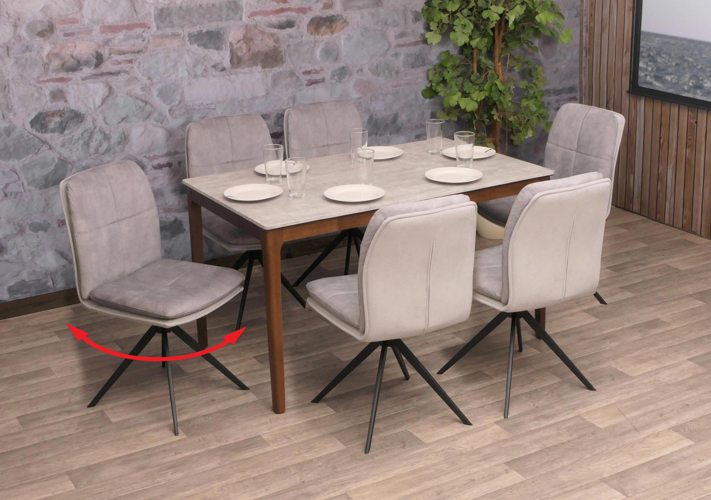 Cosmo Casa - Set van 6 Eetkamerstoelen - Keukenstoel - Fauteuil - Draaibaar Automatische Positie - Metaal - Stof - Grijs