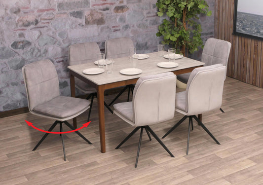 Cosmo Casa - Set van 6 Eetkamerstoelen - Keukenstoel - Fauteuil - Draaibaar Automatische Positie - Metaal - Stof - Grijs