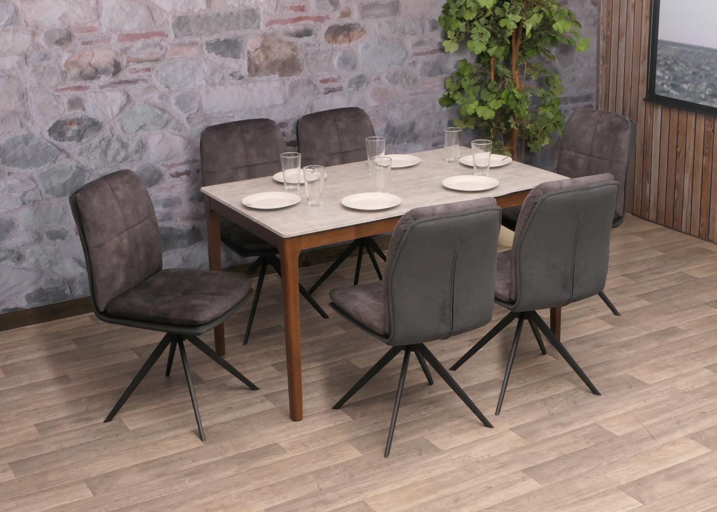 Cosmo Casa - Set van 6 Eetkamerstoelen - Keukenstoel - Fauteuil - Draaibaar Automatische Positie - Metaal - Stof - Donkergrijs