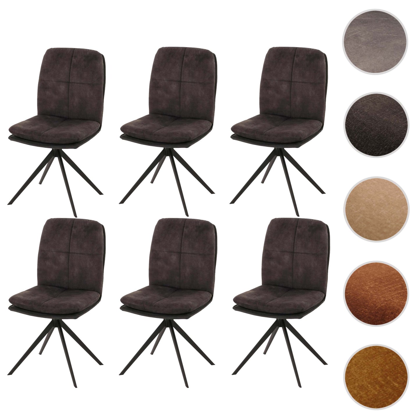 Cosmo Casa - Set van 6 Eetkamerstoelen - Keukenstoel - Fauteuil - Draaibaar Automatische Positie - Metaal - Stof - Donkergrijs
