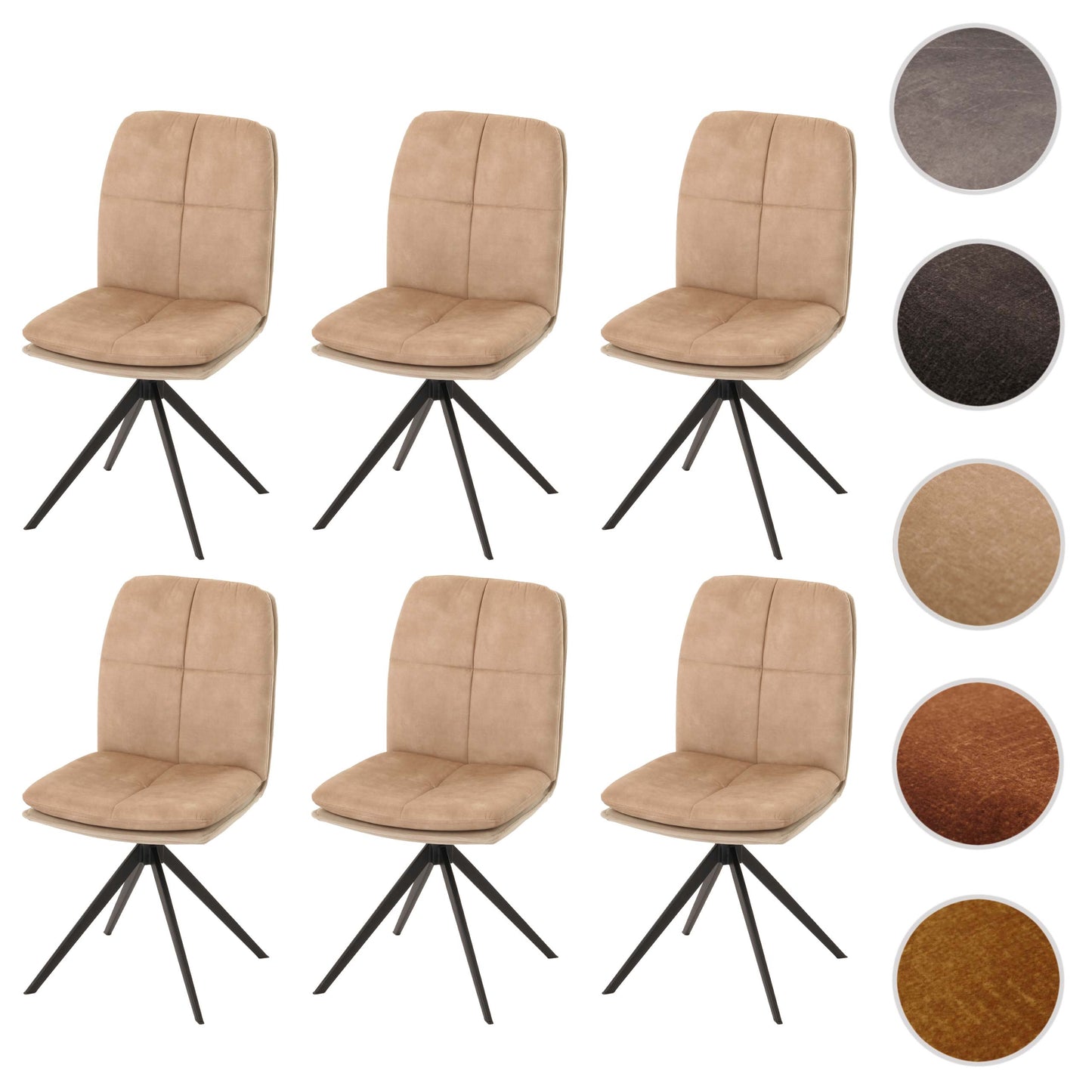 Cosmo Casa - Set van 6 Eetkamerstoelen - Keukenstoel - Fauteuil - Draaibaar Automatische Positie - Metaal - Stof - Beige