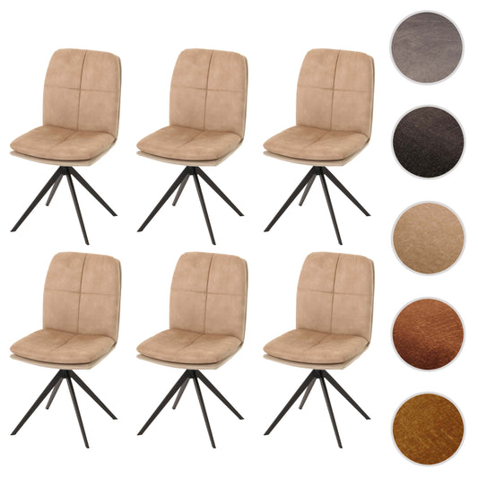 Cosmo Casa - Set van 6 Eetkamerstoelen - Keukenstoel - Fauteuil - Draaibaar Automatische Positie - Metaal - Stof - Beige