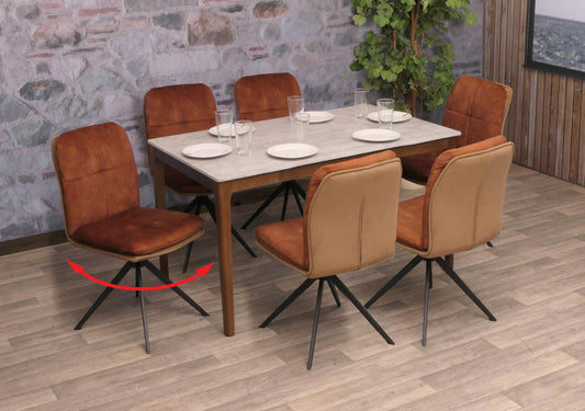 Cosmo Casa - Set van 6 Eetkamerstoelen - Keukenstoel - Fauteuil - Draaibaar Automatische Positie - Metaal - Stof - Bruin