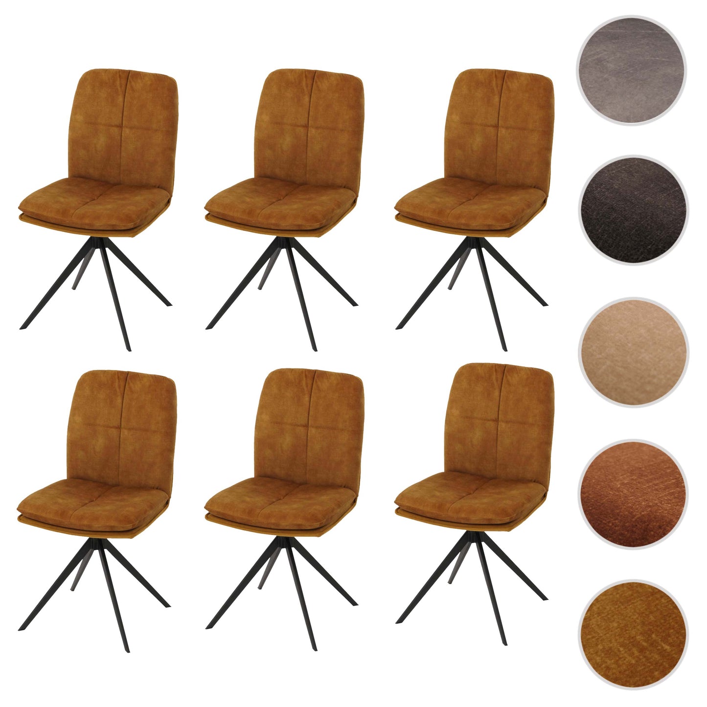 Cosmo Casa - Set van 6 Eetkamerstoelen - Keukenstoel - Fauteuil - Draaibaar Automatische Positie - Metaal - Stof - Geel