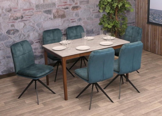 Cosmo Casa - Set van 6 Eetkamerstoelen - Keukenstoel - Fauteuil - Draaibaar Automatische Positie - Metaal - Stof - Blauw