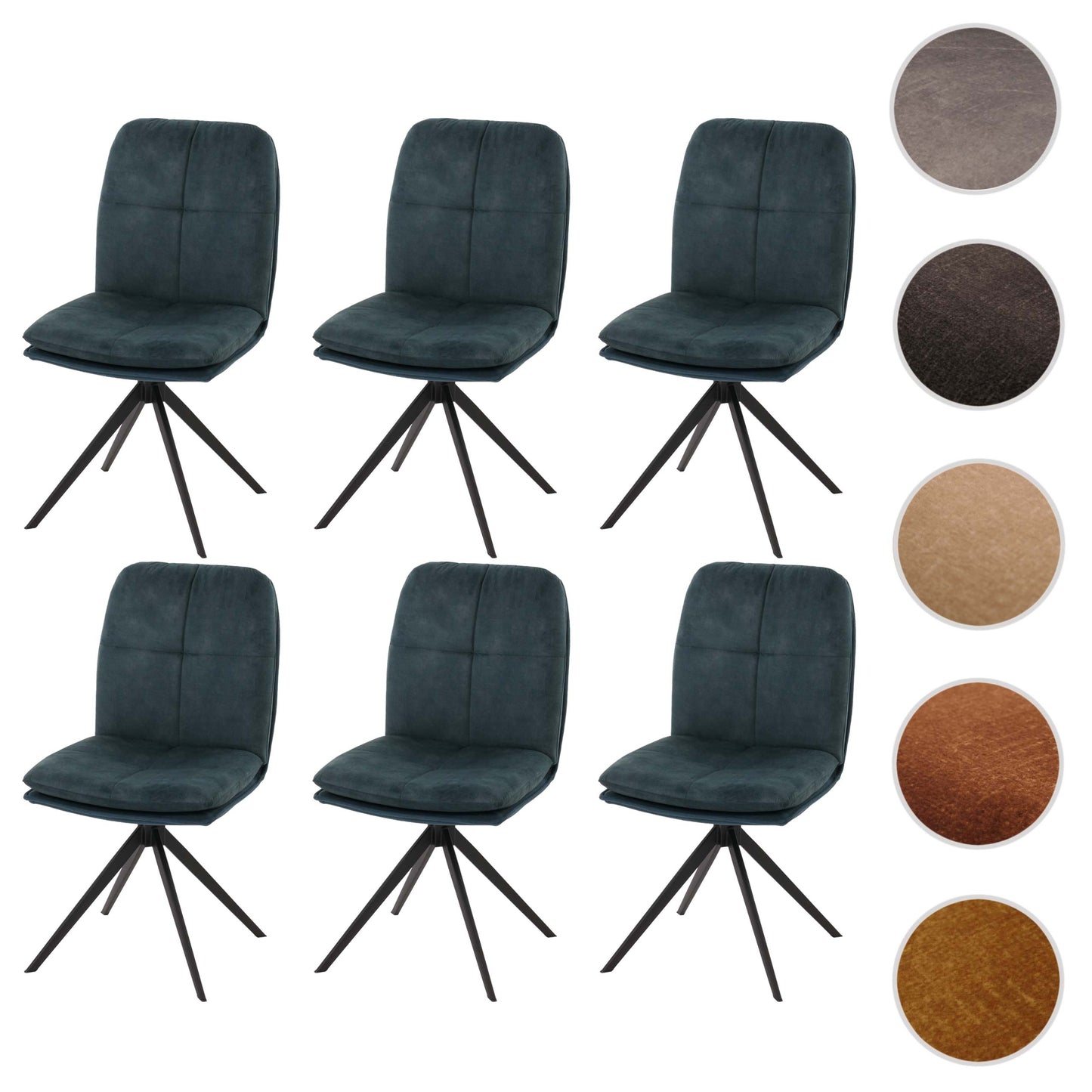Cosmo Casa - Set van 6 Eetkamerstoelen - Keukenstoel - Fauteuil - Draaibaar Automatische Positie - Metaal - Stof - Blauw