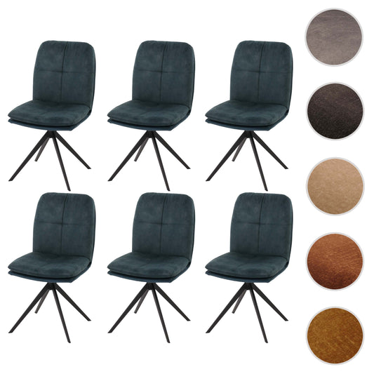 Cosmo Casa - Set van 6 Eetkamerstoelen - Keukenstoel - Fauteuil - Draaibaar Automatische Positie - Metaal - Stof - Blauw