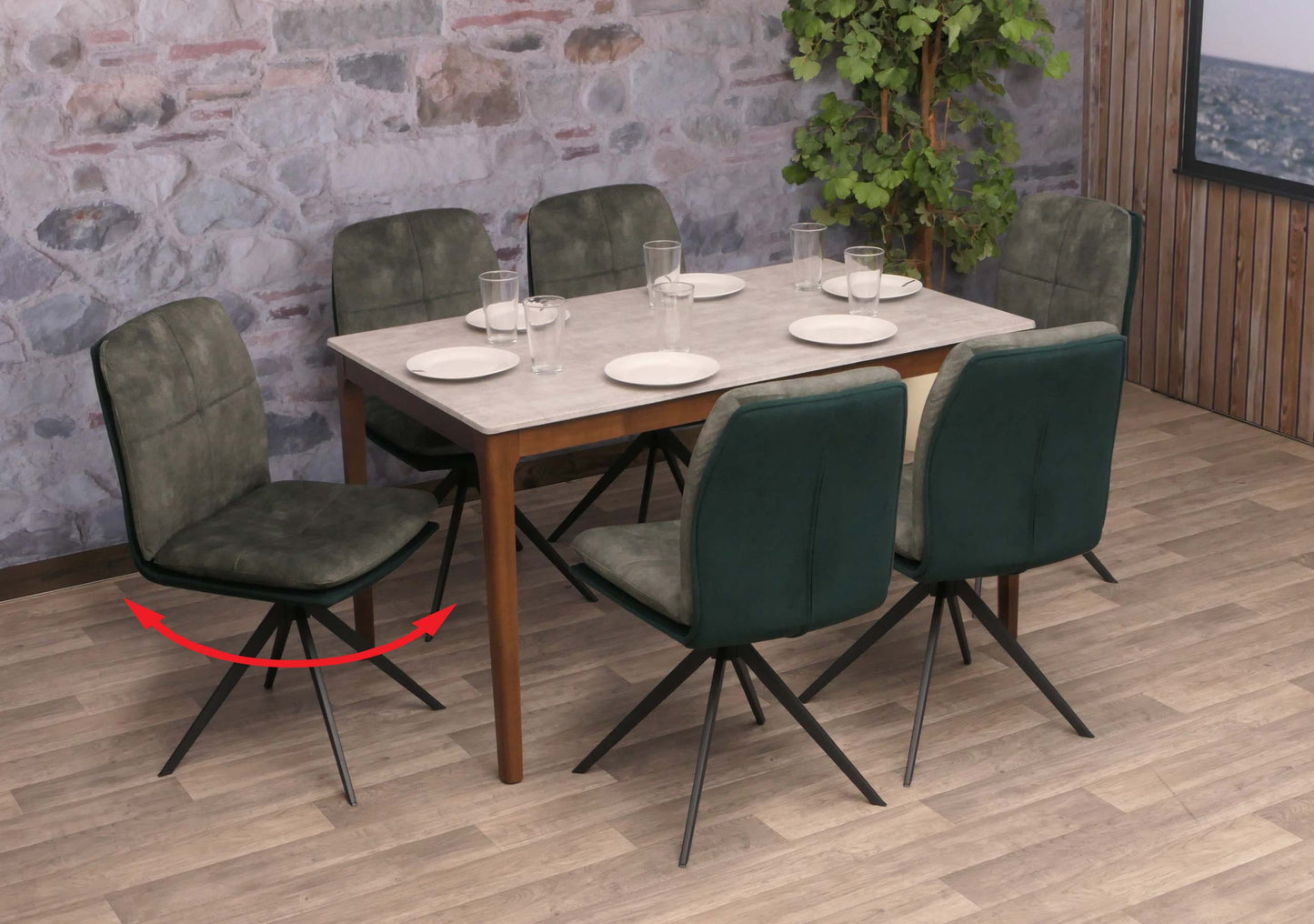 Cosmo Casa - Set van 6 Eetkamerstoelen - Keukenstoelen - Fauteuil - Draaibaar - Automatische Positie - Metaal Textiel - Groen
