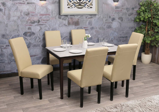 Cosmo Casa - Set van 6 Eetkamerstoelen - Massief Hout - Kunstleer - Crème - Zwarte Poten