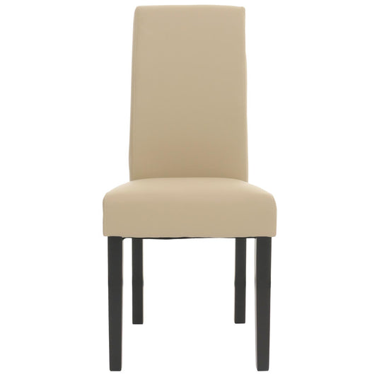 Cosmo Casa - Set van 6 Eetkamerstoelen - Massief Hout - Kunstleer - Crème - Zwarte Poten