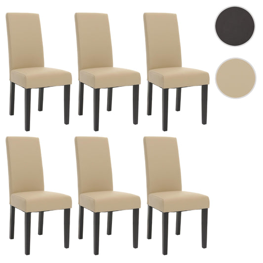 Cosmo Casa - Set van 6 Eetkamerstoelen - Massief Hout - Kunstleer - Crème - Zwarte Poten