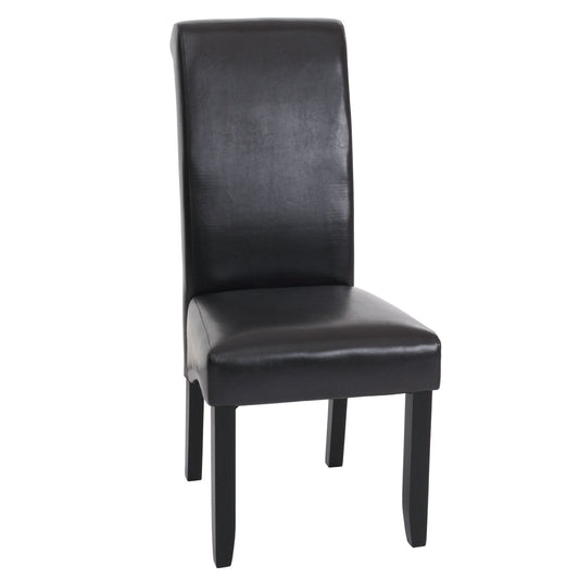 Cosmo Casa - Set van 6 Eetkamerstoelen - Massief Hout - Kunstleer - Zwartbruin - Zwarte Poten