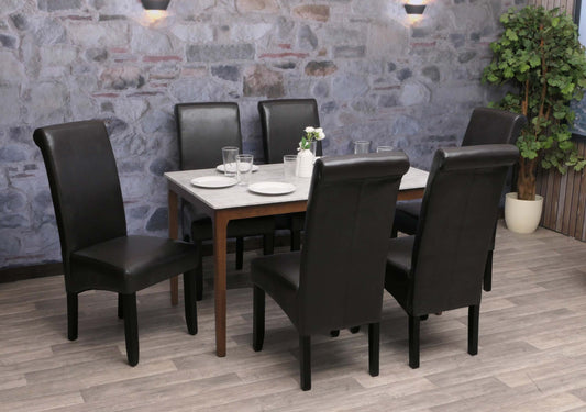 Cosmo Casa - Set van 6 Eetkamerstoelen - Massief Hout - Kunstleer - Zwartbruin - Zwarte Poten