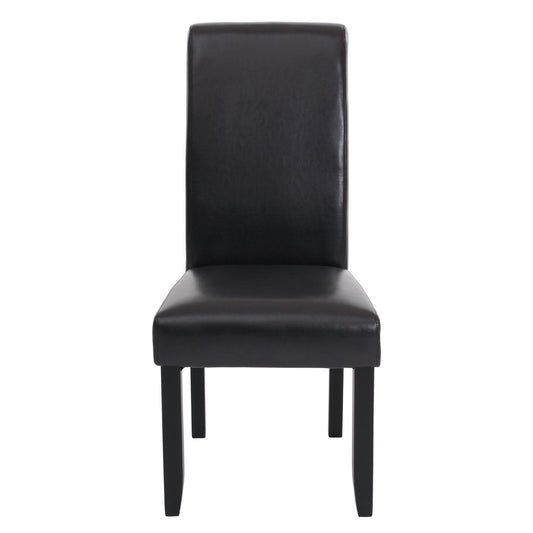 Cosmo Casa - Set van 6 Eetkamerstoelen - Massief Hout - Kunstleer - Zwartbruin - Zwarte Poten