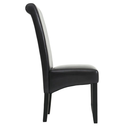 Cosmo Casa - Set van 6 Eetkamerstoelen - Massief Hout - Kunstleer - Zwartbruin - Zwarte Poten