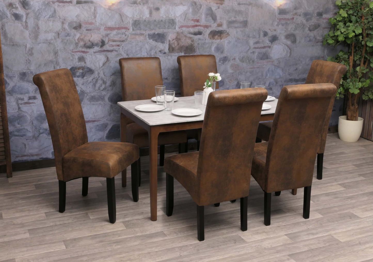 Cosmo Casa - Set van 6 Eetkamerstoelen - Keukenstoel - Fauteuil - Massief Hout - Stoftextiel Suède Look - Zwarte Poten