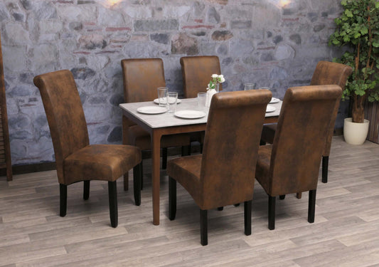 Cosmo Casa - Set van 6 Eetkamerstoelen - Keukenstoel - Fauteuil - Massief Hout - Stoftextiel Suède Look - Zwarte Poten