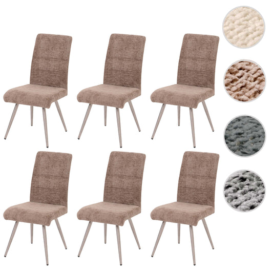 Cosmo Casa - Set van 6 Eetkamerstoelen - Geborsteld Roestvrij Staal - Textiel Chenille - Bruin
