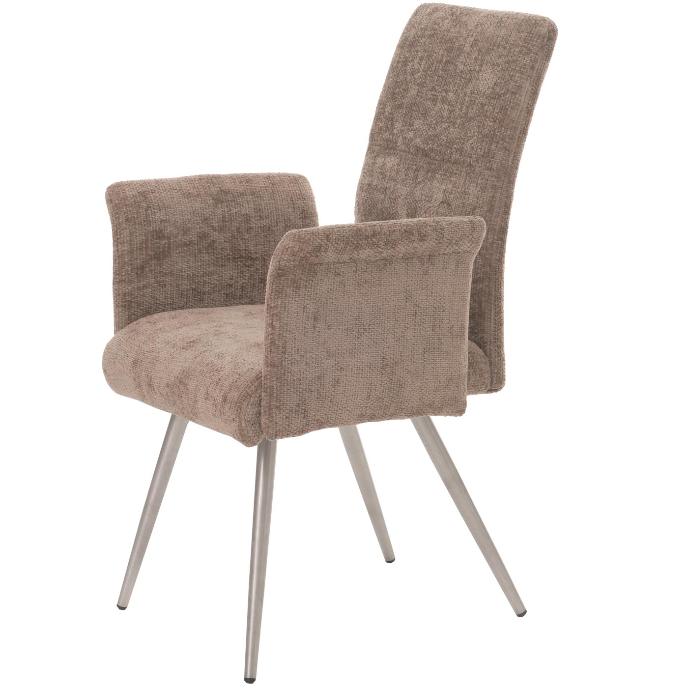 Cosmo Casa - Set van 6 Eetkamerstoelen met Armleuningen - Geborsteld Roestvrij Staal - Textiel Chenille - Bruin