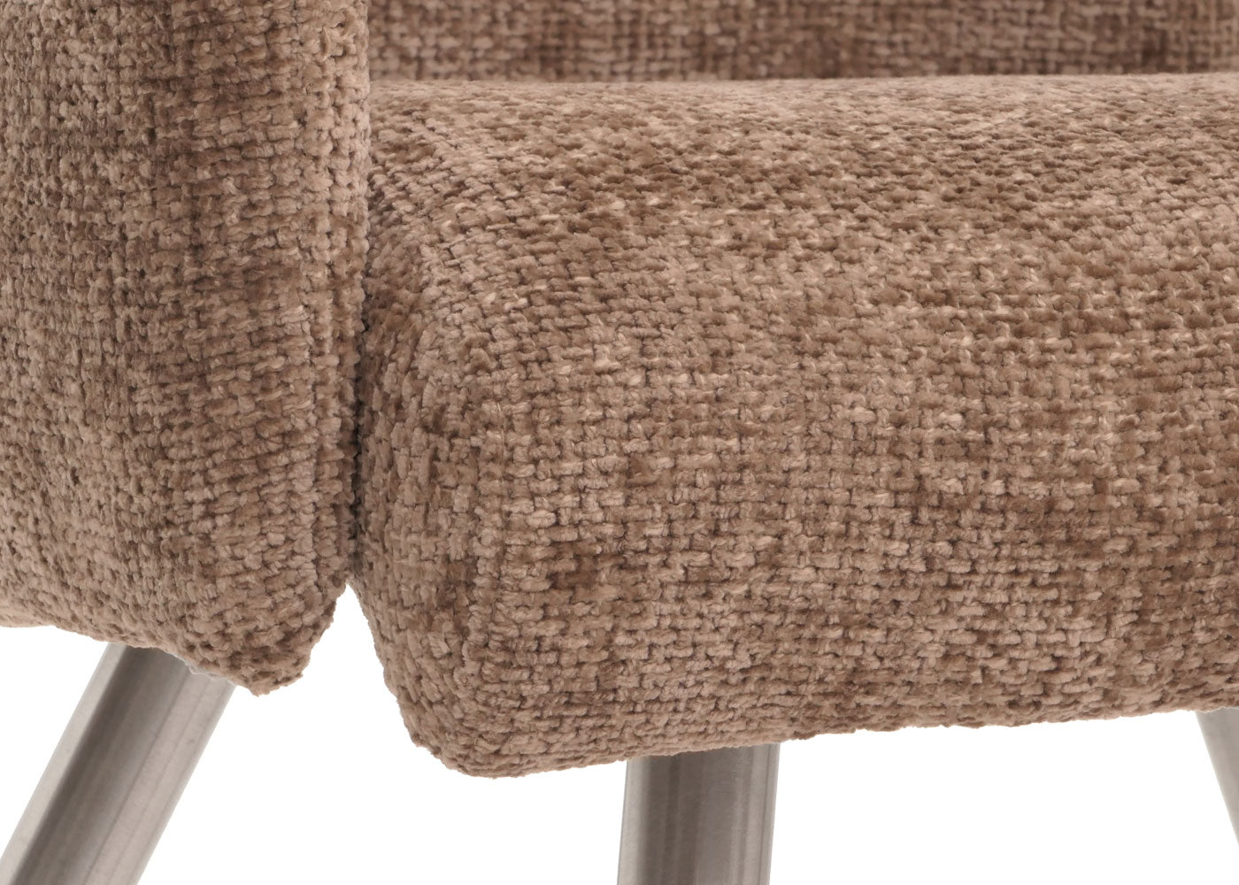 Cosmo Casa - Set van 6 Eetkamerstoelen met Armleuningen - Geborsteld Roestvrij Staal - Textiel Chenille - Bruin