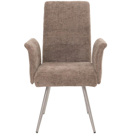 Cosmo Casa - Set van 6 Eetkamerstoelen met Armleuningen - Geborsteld Roestvrij Staal - Textiel Chenille - Bruin