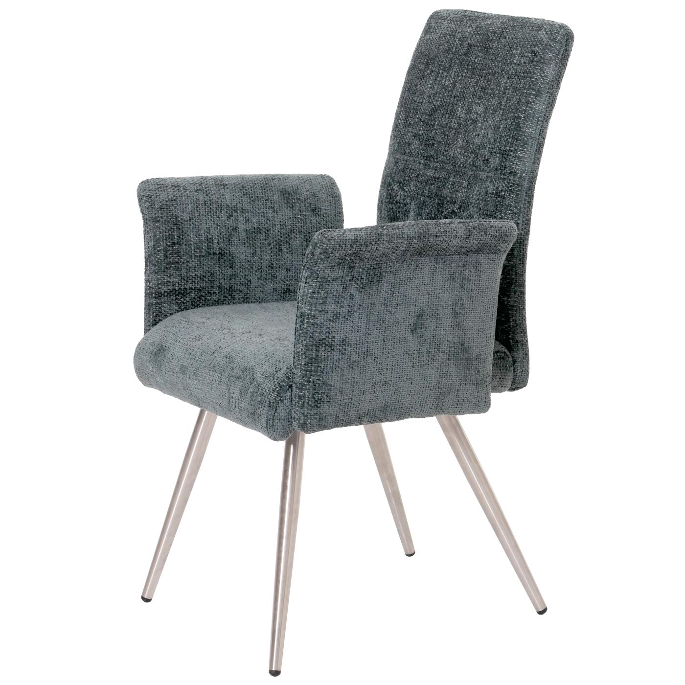 Cosmo Casa - Set van 6 Eetkamerstoelen met Armleuningen - Geborsteld Roestvrij Staal - Textiel Chenille - Blauwgroen