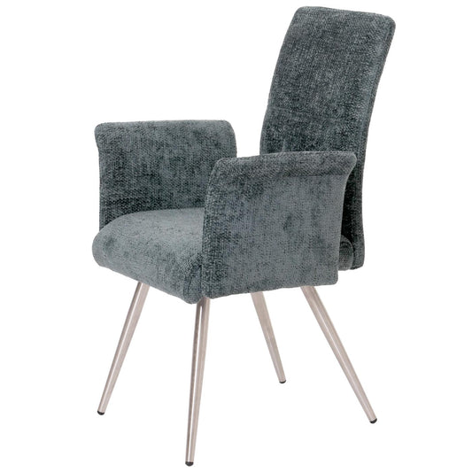 Cosmo Casa - Set van 6 Eetkamerstoelen met Armleuningen - Geborsteld Roestvrij Staal - Textiel Chenille - Blauwgroen