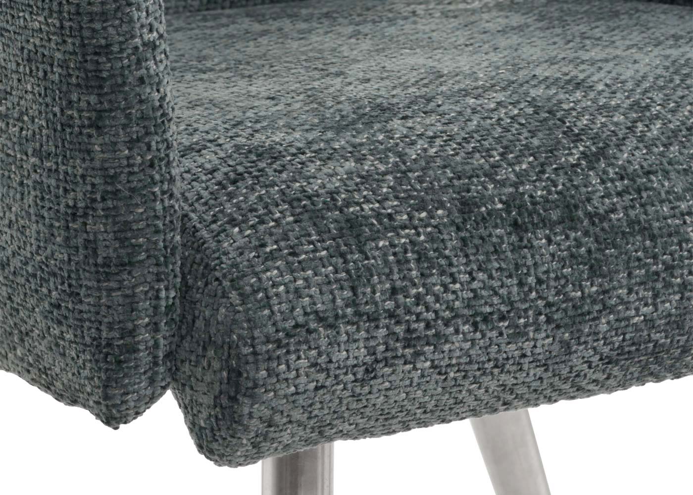 Cosmo Casa - Set van 6 Eetkamerstoelen met Armleuningen - Geborsteld Roestvrij Staal - Textiel Chenille - Blauwgroen