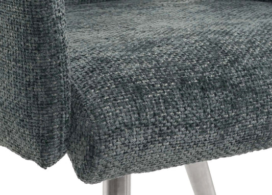 Cosmo Casa - Set van 6 Eetkamerstoelen met Armleuningen - Geborsteld Roestvrij Staal - Textiel Chenille - Blauwgroen