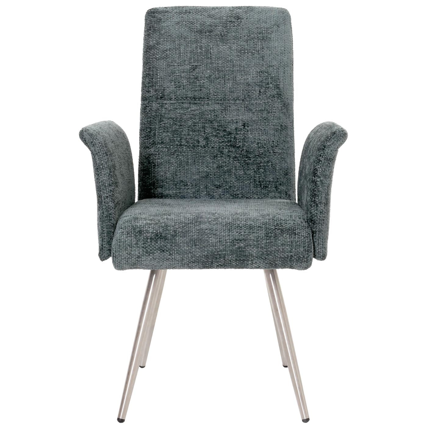 Cosmo Casa - Set van 6 Eetkamerstoelen met Armleuningen - Geborsteld Roestvrij Staal - Textiel Chenille - Blauwgroen