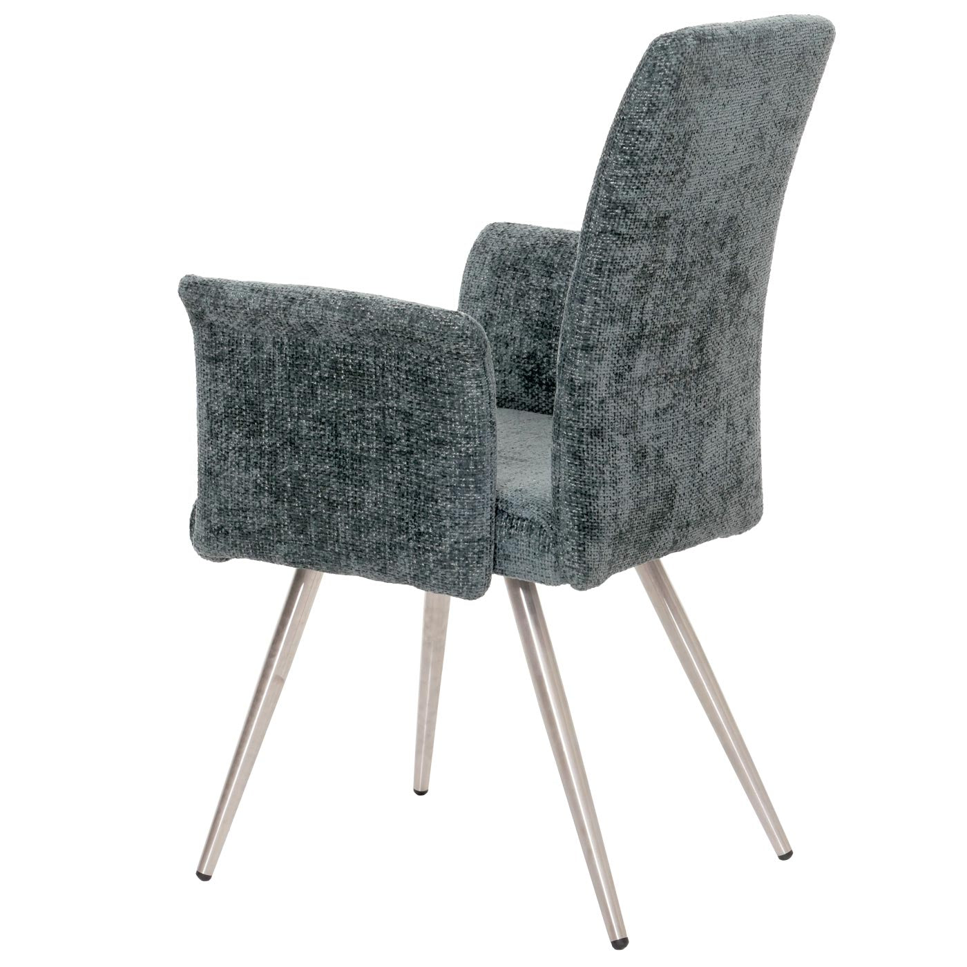 Cosmo Casa - Set van 6 Eetkamerstoelen met Armleuningen - Geborsteld Roestvrij Staal - Textiel Chenille - Blauwgroen