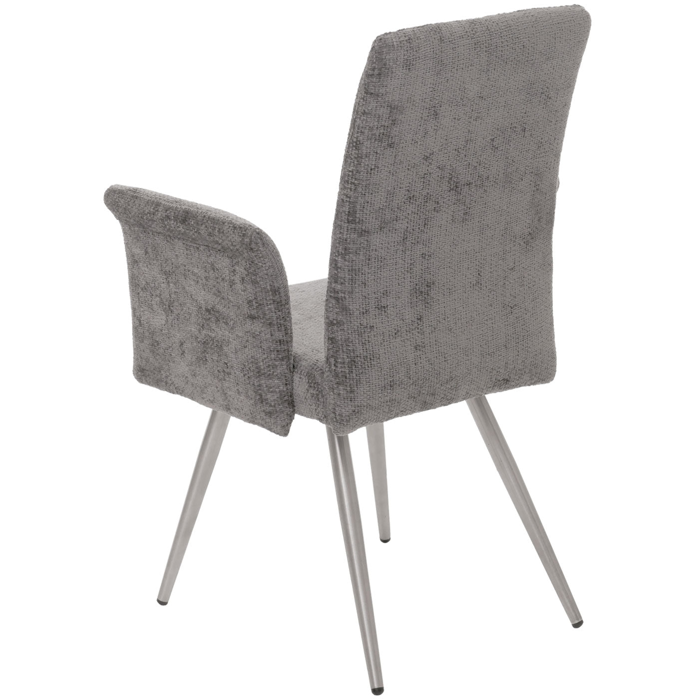 Cosmo Casa - Set van 6 Eetkamerstoelen met Armleuningen - Geborsteld Roestvrij Staal - Textiel Chenille - Donkergrijs