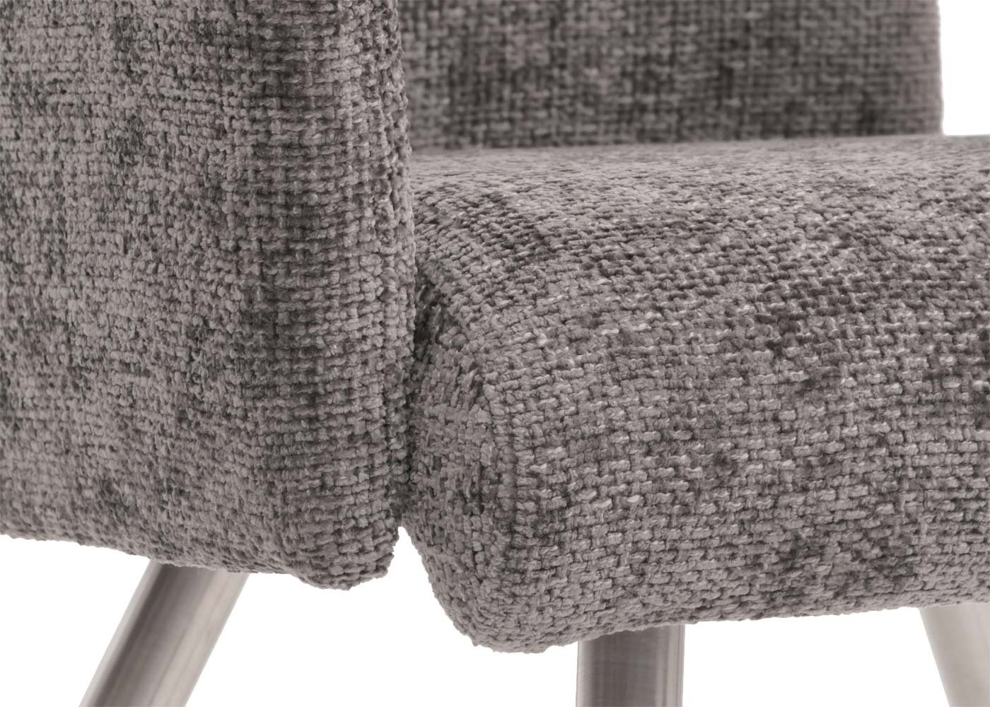 Cosmo Casa - Set van 6 Eetkamerstoelen met Armleuningen - Geborsteld Roestvrij Staal - Textiel Chenille - Donkergrijs