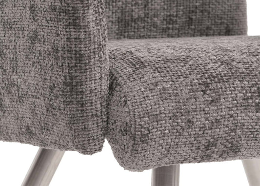 Cosmo Casa - Set van 6 Eetkamerstoelen met Armleuningen - Geborsteld Roestvrij Staal - Textiel Chenille - Donkergrijs
