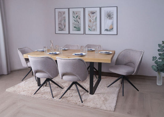 Cosmo Casa - Set van 6 Eetkamerstoelen - Gestoffeerde Keukenstoelen - Draaibaar met Auto-Return - Textiel - Lichtgrijs