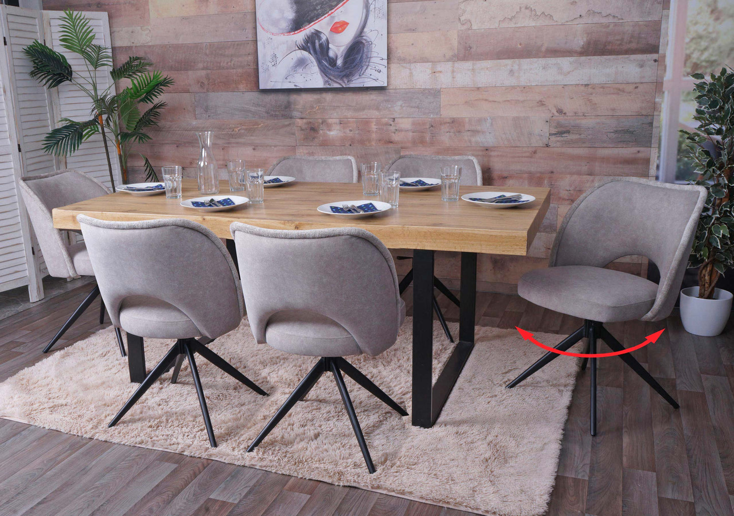 Cosmo Casa - Set van 6 Eetkamerstoelen - Gestoffeerde Keukenstoelen - Draaibaar met Auto-Return - Textiel - Lichtgrijs