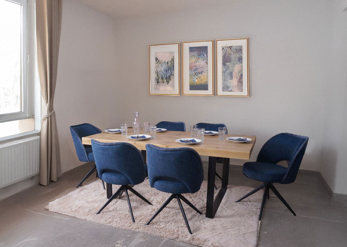 Cosmo Casa - Set van 6 Eetkamerstoelen - Gestoffeerde Draaibare Keukenstoelen - Textiel - Blauw