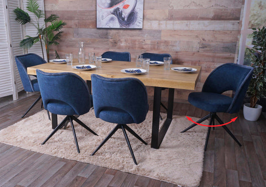 Cosmo Casa - Set van 6 Eetkamerstoelen - Gestoffeerde Draaibare Keukenstoelen - Textiel - Blauw