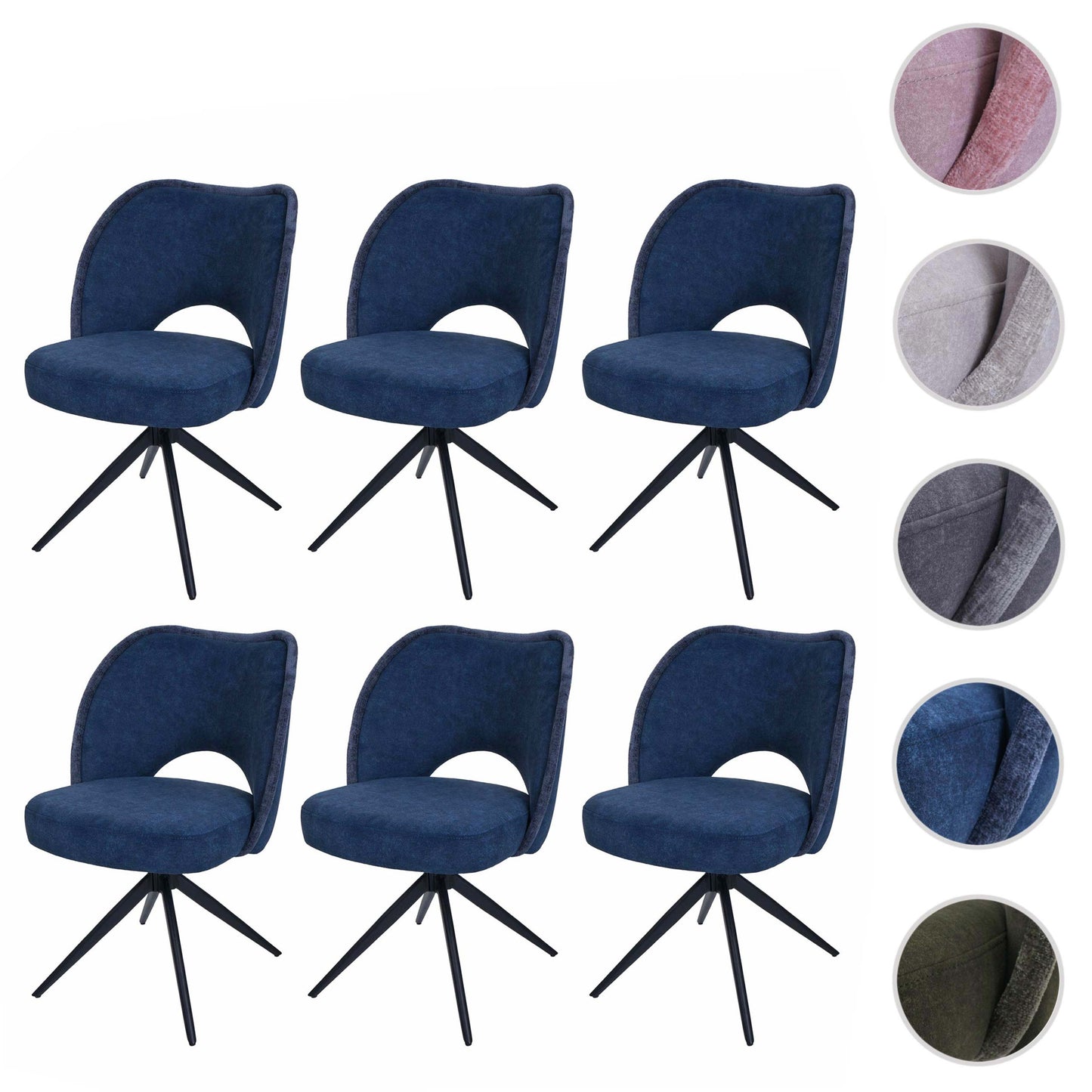 Cosmo Casa - Set van 6 Eetkamerstoelen - Gestoffeerde Draaibare Keukenstoelen - Textiel - Blauw