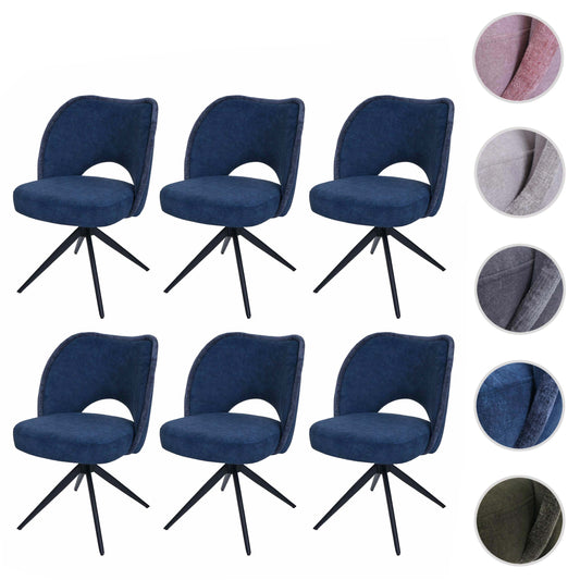 Cosmo Casa - Set van 6 Eetkamerstoelen - Gestoffeerde Draaibare Keukenstoelen - Textiel - Blauw